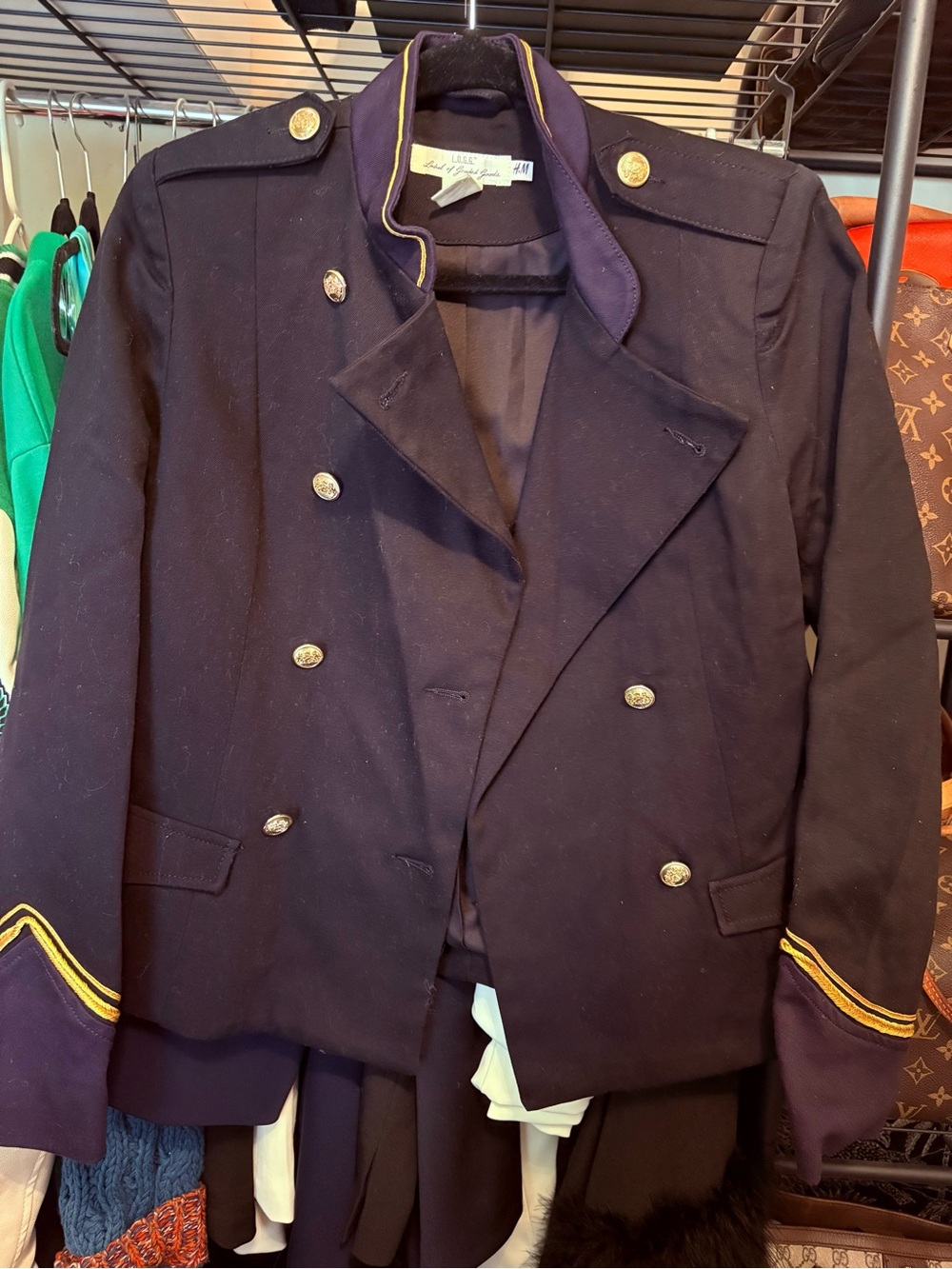 H&M Navy Double-Breasted Peacoat with Gold Trim